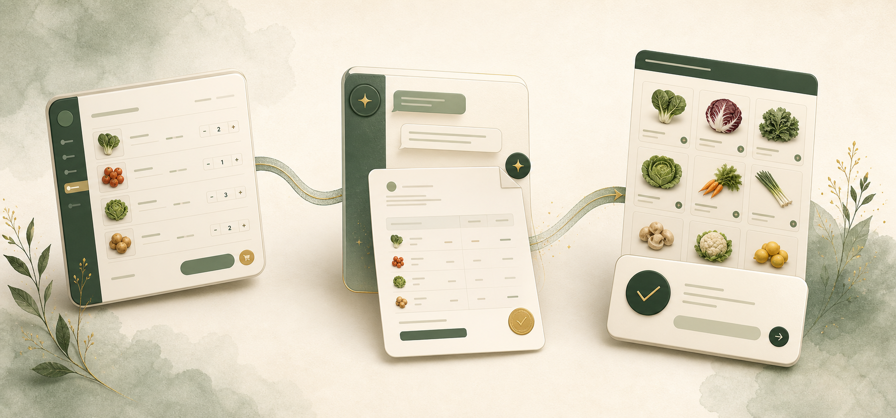 A produce distributor entering an order, asking Timo for help, and accepting a buyer portal order in one connected workspace.